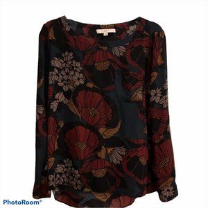 LOFT Floral LS Blouse Womens Hi-Lo Hem Size Small